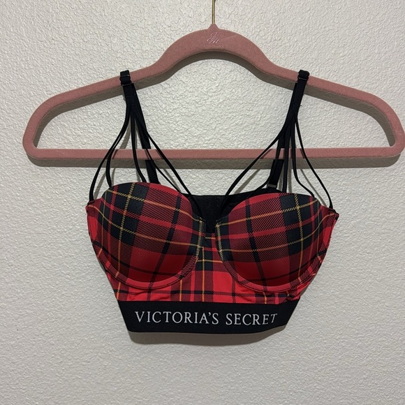 Victoria's Secret X BALMAIN Fashion Show Plaid Strappy Long Line Bra - Picture 3 of 7